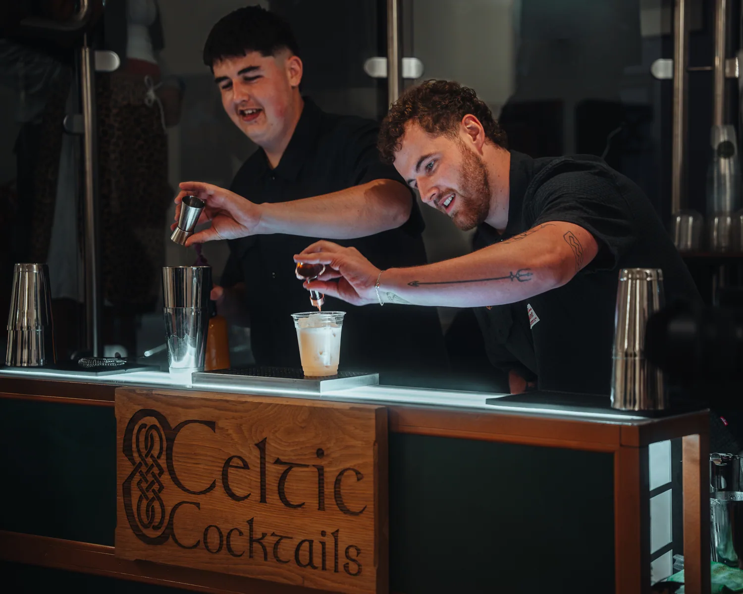 The branded bar in the room at the HRZN pop-up