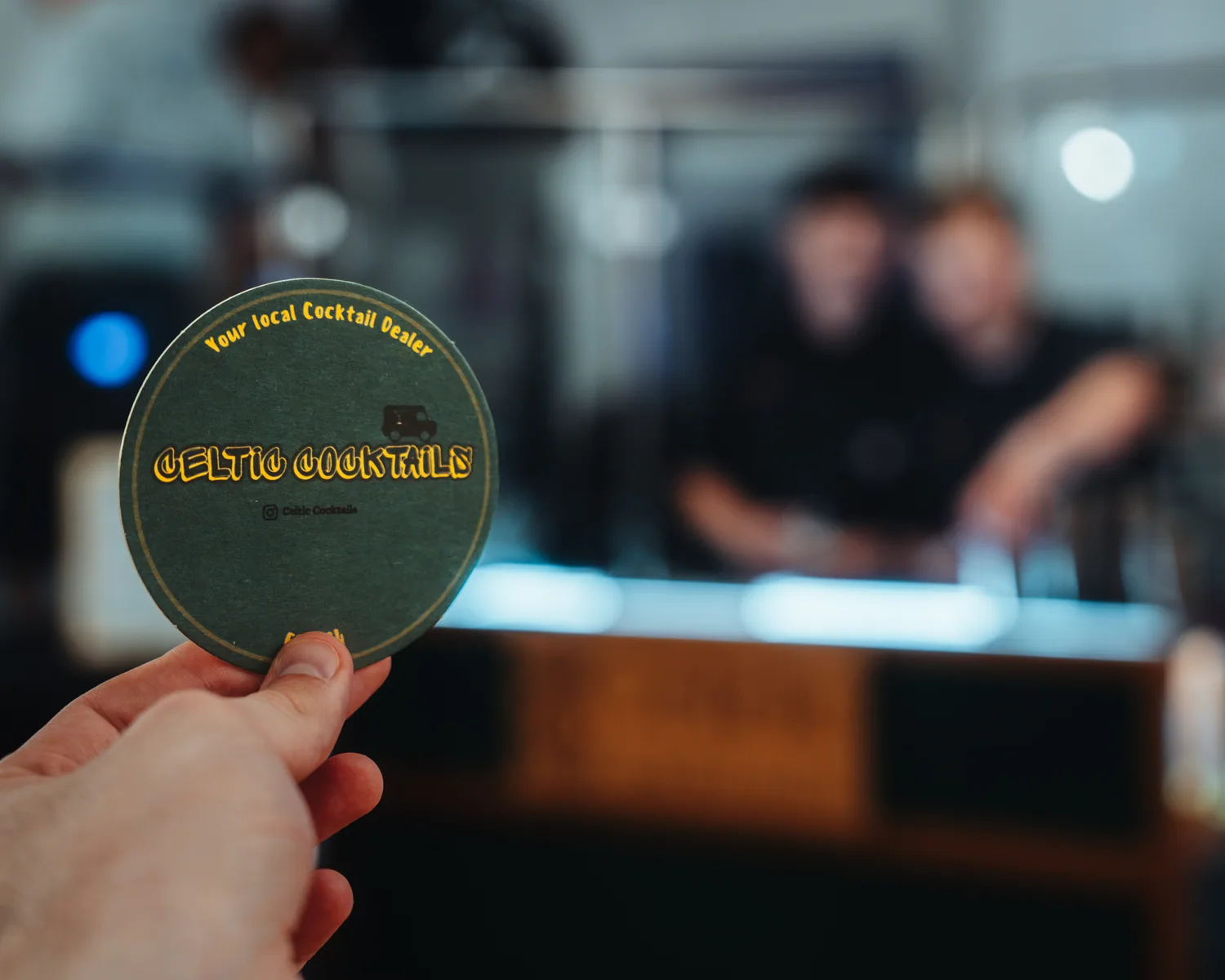 A branded Celtic Cocktails coaster